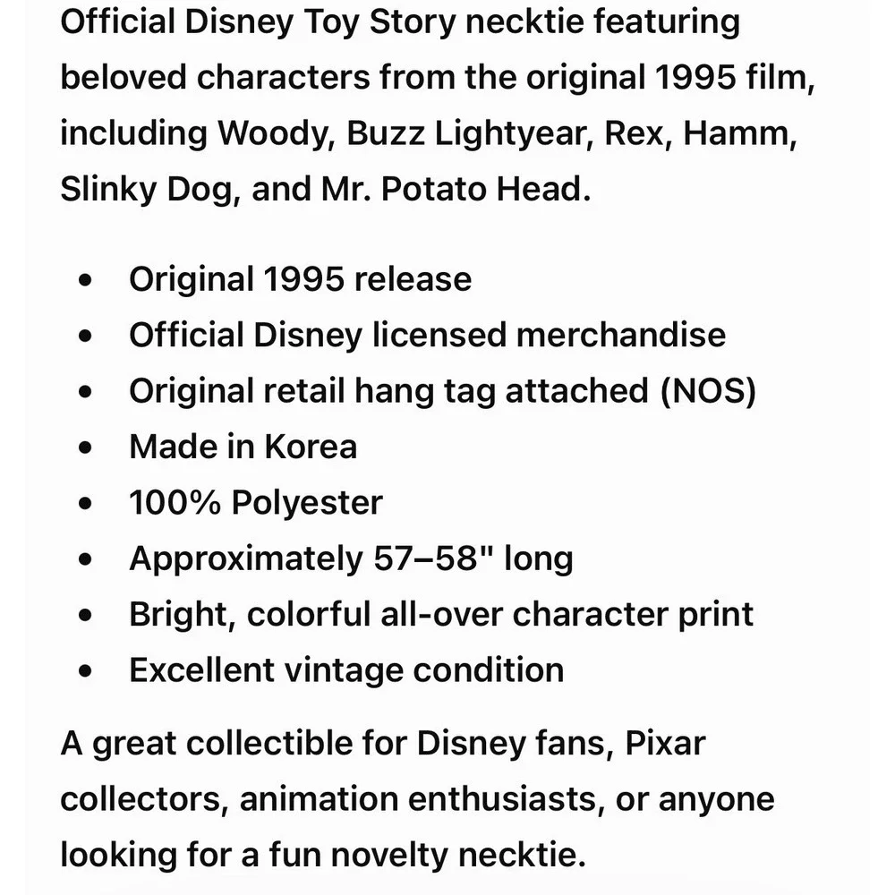 Vintage 1995 Disney Toy Story Tie NWT NOS Pixar Necktie Woody Buzz Slink Potato